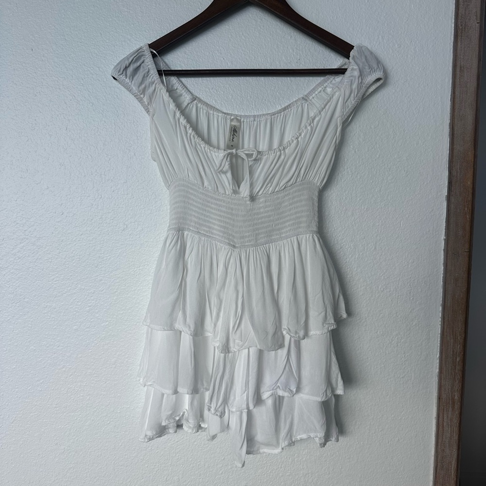 White Tiered Off-Shoulder romper
